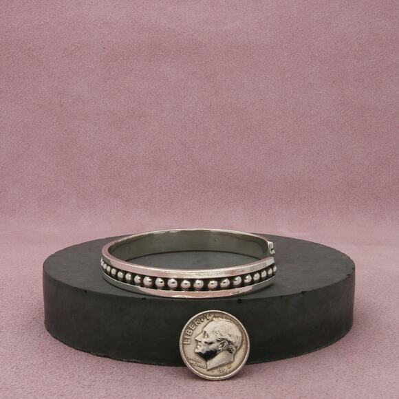 taxco mexico sterling silver vintage beaded cuff bracelet size 6.5in - Picture 2 of 3